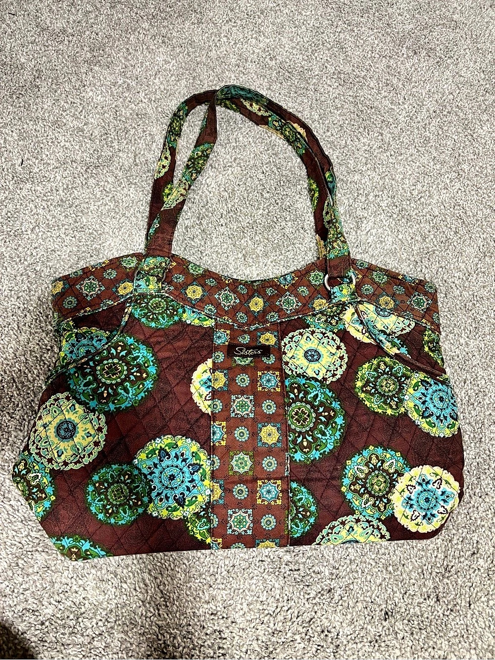 Sisters Printed Quilted Tote in Brown & Multicolor Like New